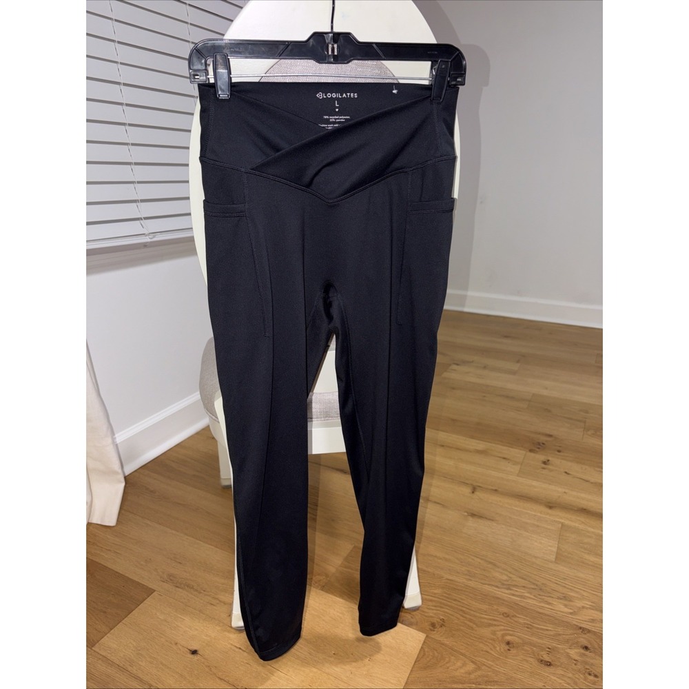 BLOGILATES Women's Size Large Black Straight Leggings + High Waisted Crossover